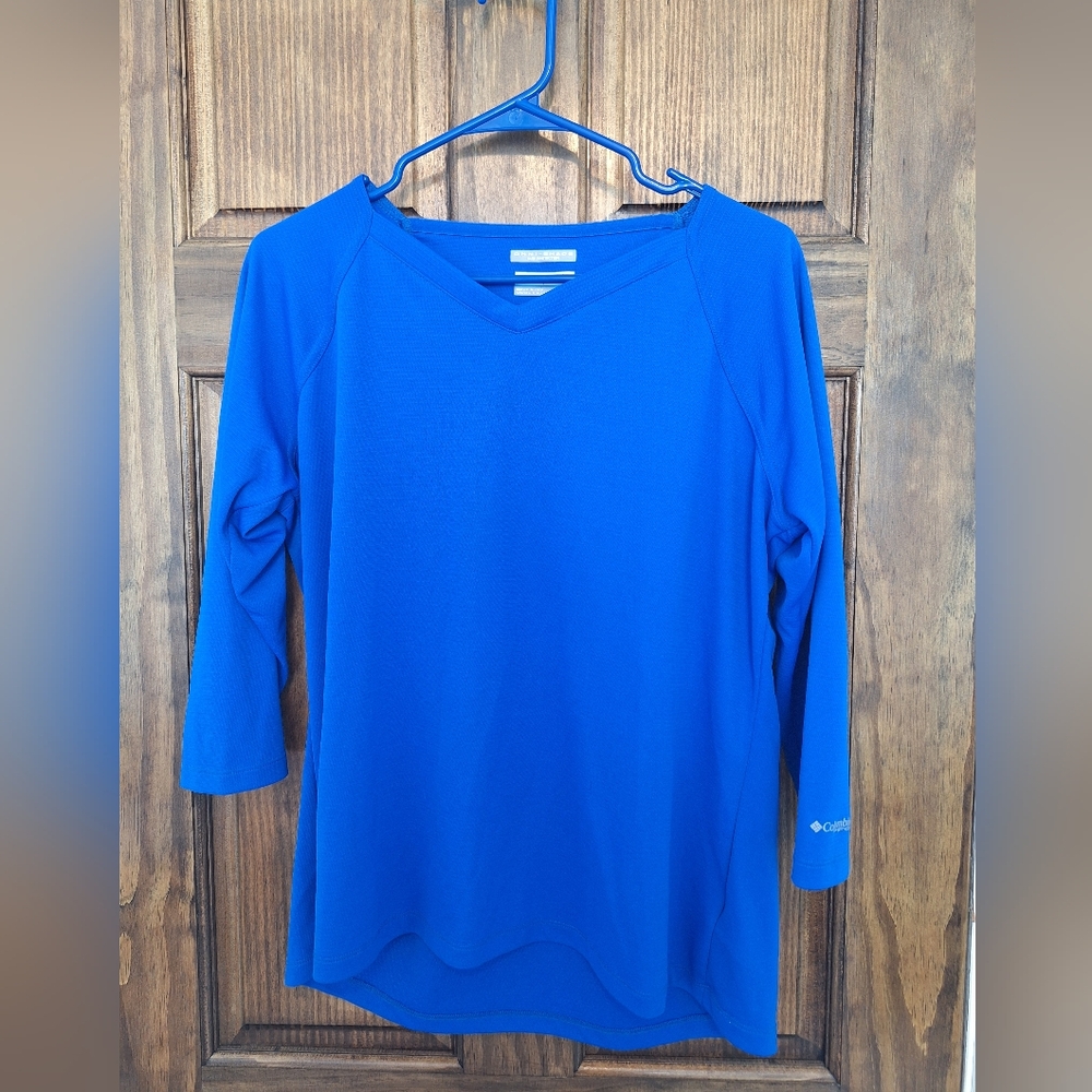 Columbia PFG Women's Blue Omni-Shade Sun Protection V-Neck Top Size XL